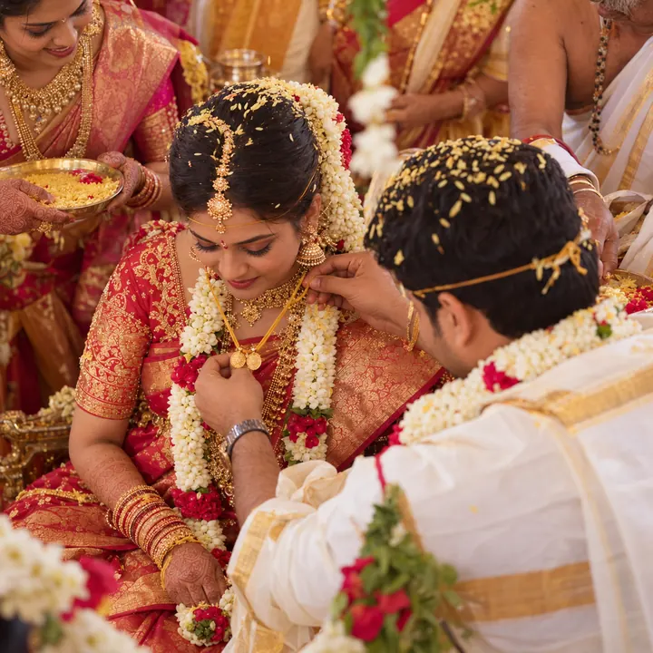 Groom tying the mangalsutra