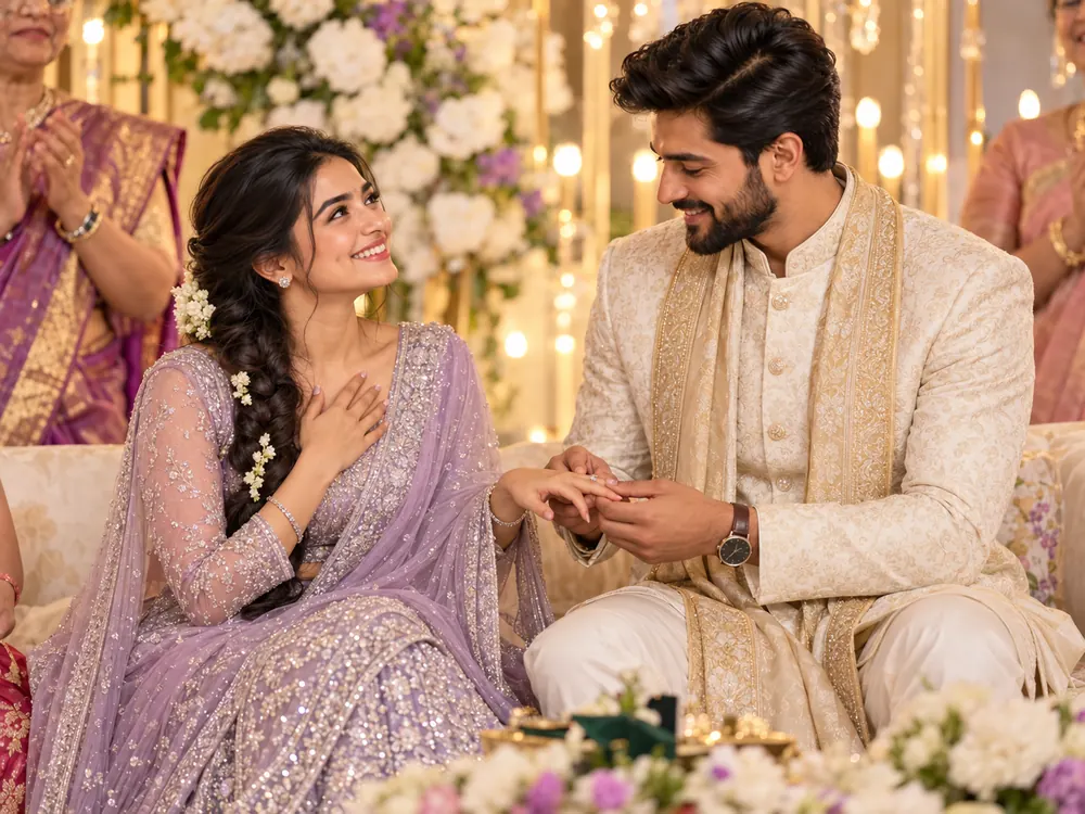 Rama and Sita exchanging rings at the engagement
