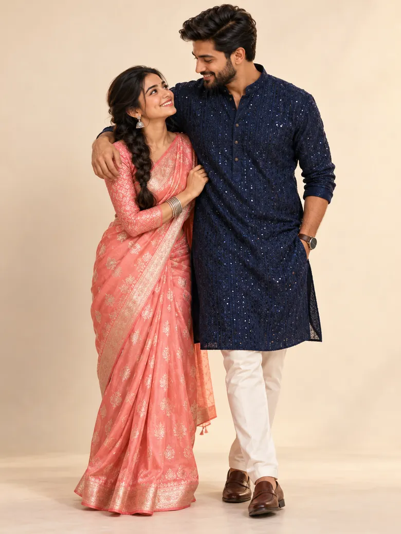 Rama and Sita save-the-date portrait