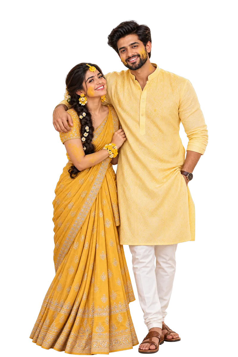 Rama and Sita in yellow for the haldi